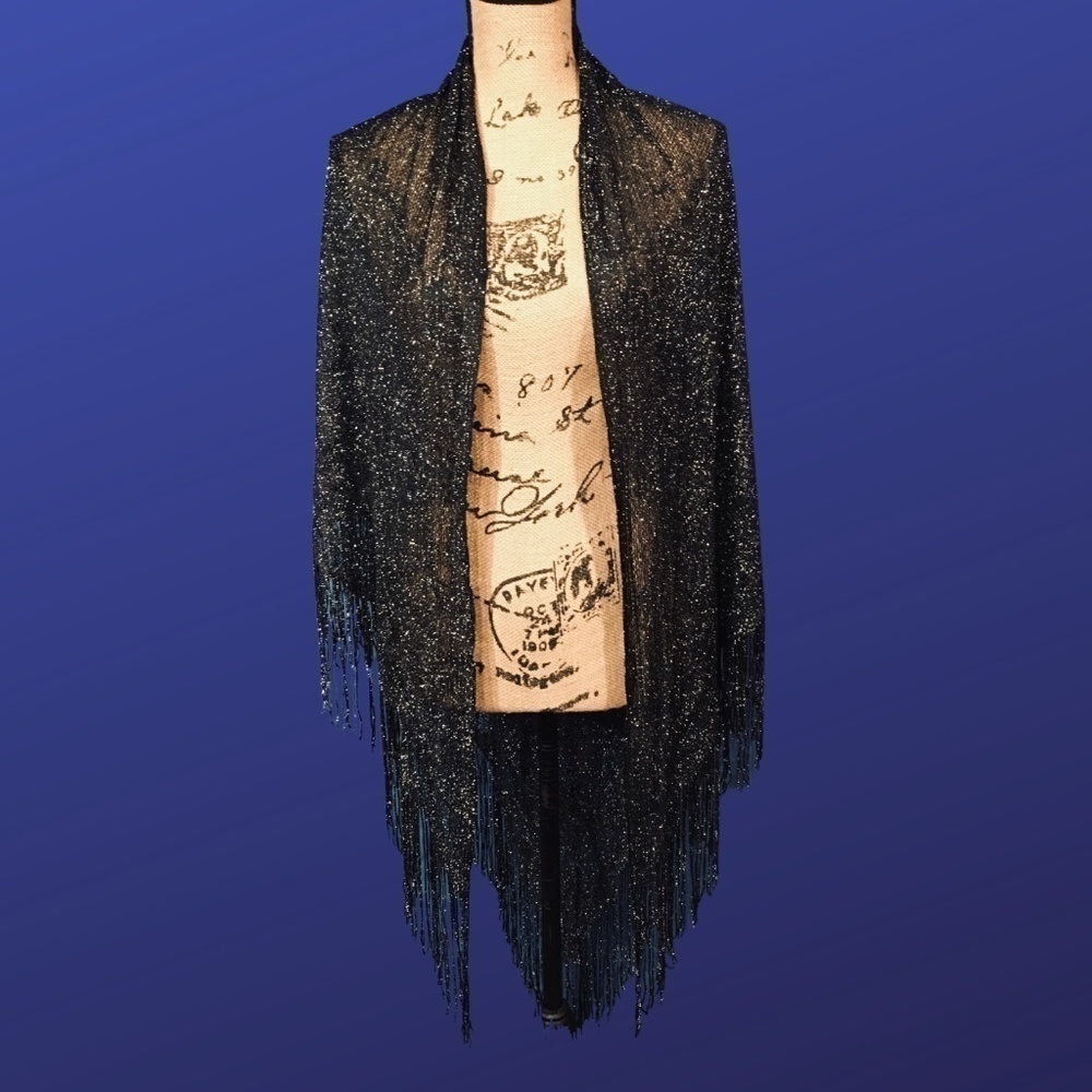 Unbranded Shawl Wrap, Triangle With Fringe, Silve… - image 1